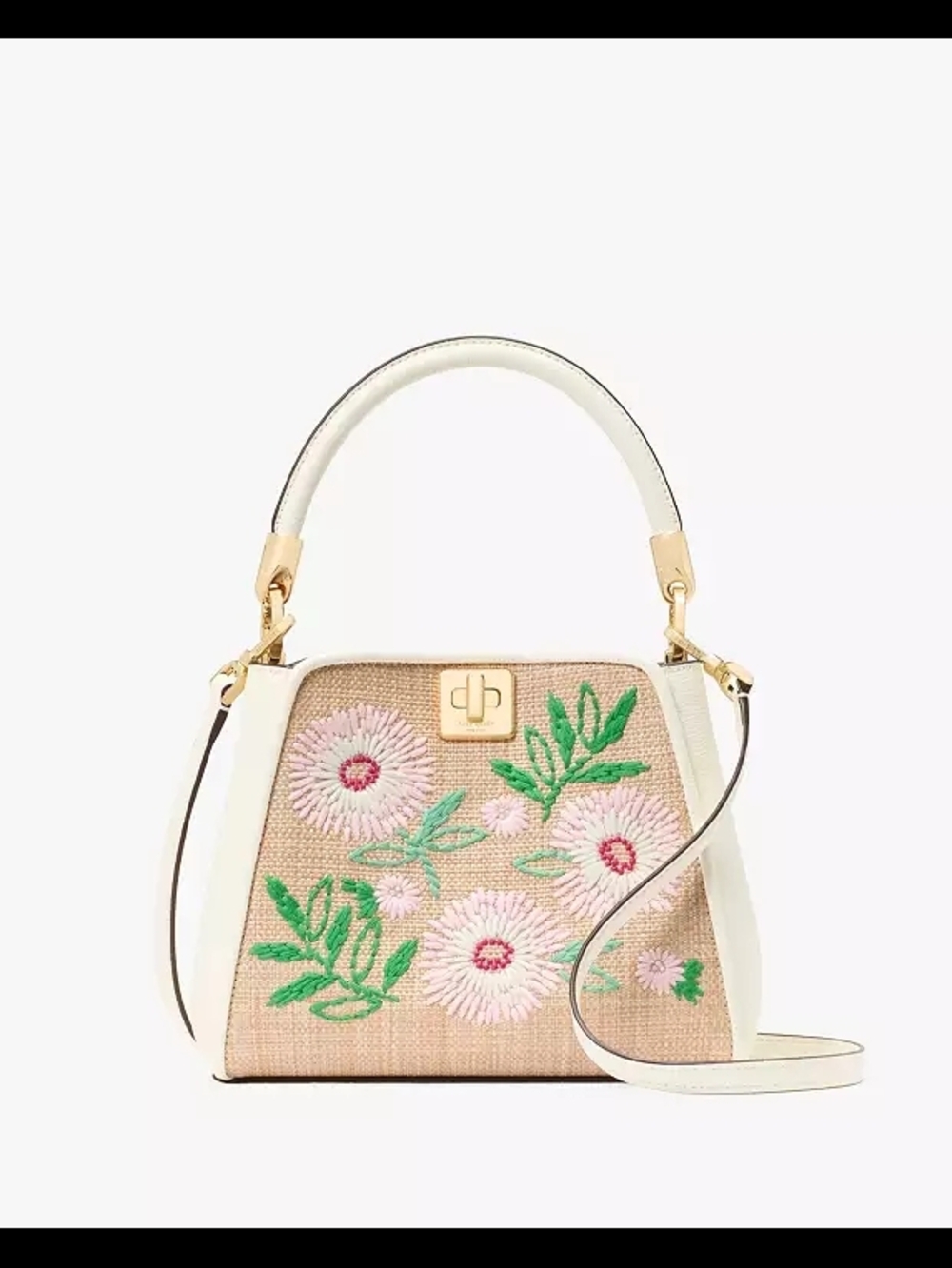 kate spade White & Tan Embroidered Floral Satchel